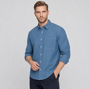 Men's Classic Fit Faux Denim Shirt Casual Long Sleeve Button Up