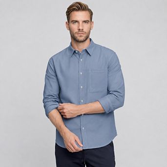 Men's Classic Fit Faux Denim Shirt Casual Long Sleeve Button Up