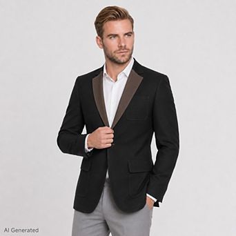 Men's Casual Blazer Jacket Faux Denim Contrast Lapel Classic Fit Sport Coat