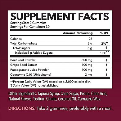 Havasu Nutrition Beet Root + CoQ10 Gummies with Pomegranate Extract — Nitric Oxide Booster.