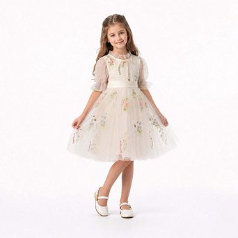 Enchanted Bloom Embroidered Ivory Flower Girl Dress for Girls