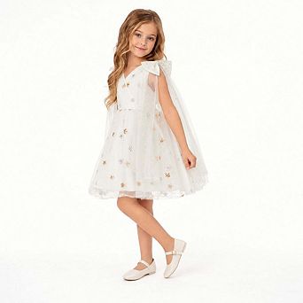 Stardust Embroidered White Tulle Flower Girl Dress