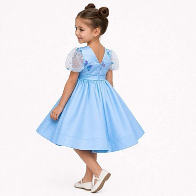 Celestial Butterfly Blue Sequin Tulle Birthday Dress for Girls