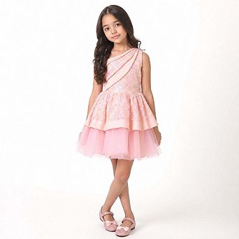 Rosy Bloom Off-Shoulder Sequin Birthday Dress for Girls