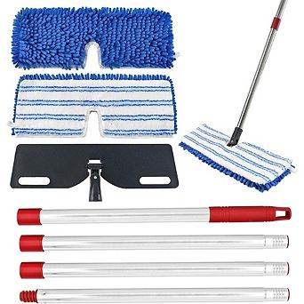 Flat Mop with 2 Microfiber Pads and Flip Base for Multi-Surface Floors