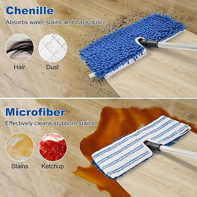 Flat Mop with 2 Microfiber Pads and Flip Base for Multi-Surface Floors