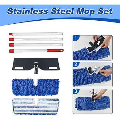 Flat Mop with 2 Microfiber Pads and Flip Base for Multi-Surface Floors