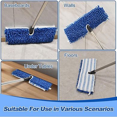 Flat Mop with 2 Microfiber Pads and Flip Base for Multi-Surface Floors