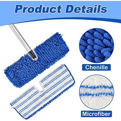 Flat Mop with 2 Microfiber Pads and Flip Base for Multi-Surface Floors