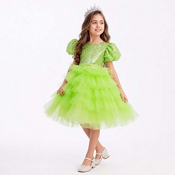 Enchanted Lime Sequin Tulle Birthday Dress for Girls