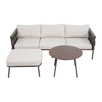 PATIOEASY 3 pc All Weather Outdoor Patio Conversation Set Chaise Sectional Sofa