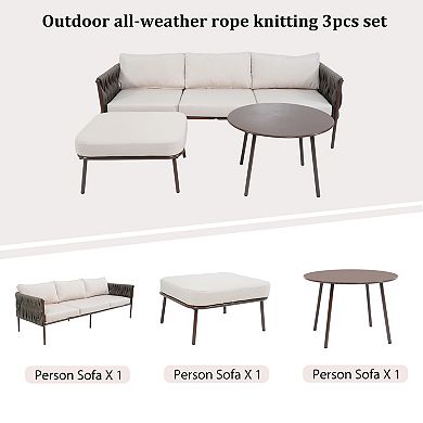 PATIOEASY 3-Piece All Weather Outdoor Patio Conversation Set Chaise Sectional Sofa