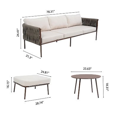 PATIOEASY 3-Piece All Weather Outdoor Patio Conversation Set Chaise Sectional Sofa