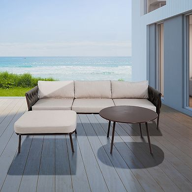 PATIOEASY 3-Piece All Weather Outdoor Patio Conversation Set Chaise Sectional Sofa