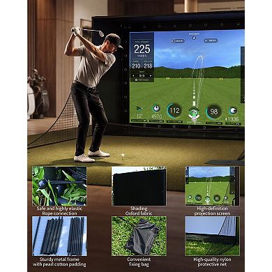 Complete 10x8ft Golf Simulator Enclosure with 4K Dual-Layer Impact Screen & Full Blackout Cage