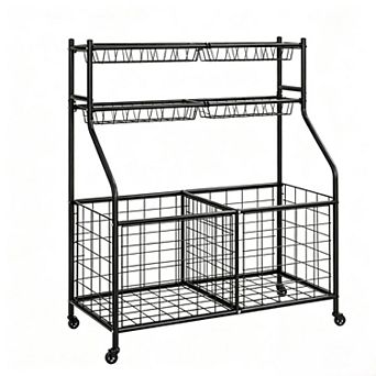 Ball Storage Cart, Sports Equipment Garage Organizer with Wheels for Sports Gear & Toys