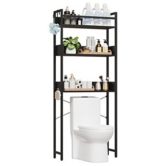 Over-the-Toilet Storage Organizer with 3 tier Shelves, Space Saving Bathroom Rack with Hooks