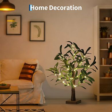 Lighted Olive Tree Set of 2, 21 in Artificial Tabletop Tree with 50 LED Lights, USB Plug-In Decor