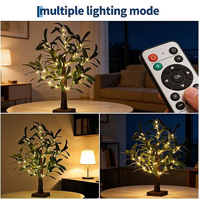 Lighted Olive Tree Set of 2, 21 in Artificial Tabletop Tree with 50 LED Lights, USB Plug-In Decor