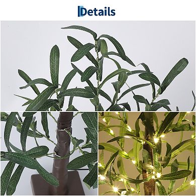 Lighted Olive Tree Set of 2, 21 in Artificial Tabletop Tree with 50 LED Lights, USB Plug-In Decor
