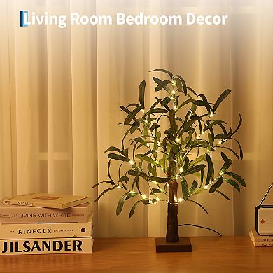 Lighted Olive Tree Set of 2, 21 in Artificial Tabletop Tree with 50 LED Lights, USB Plug-In Decor