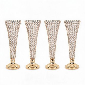 4 pc Crystal Wedding Centerpieces for Tables, 20"H Metal Trumpet Flower Vase Stand, No Flowers