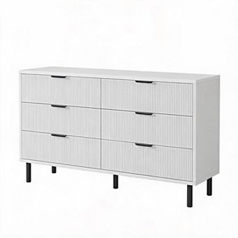 Fluted 6 Drawer Dresser,Fluted Dresser For Bedroom,Wide Chest Of Drawers,Wood Dresser TV Stand