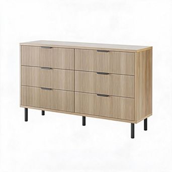 Fluted 6 Drawer Dresser,Fluted Dresser For Bedroom,Wide Chest Of Drawers,Wood Dresser TV Stand