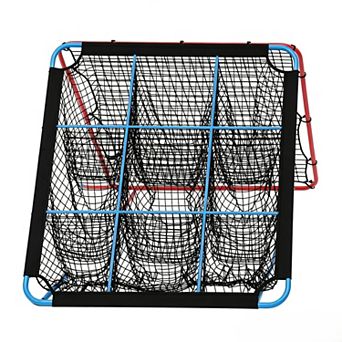 Adjustable Baseball & Softball Return Net, 9-Hole Pocket Hitting Pitching Trainer for patio Backyard