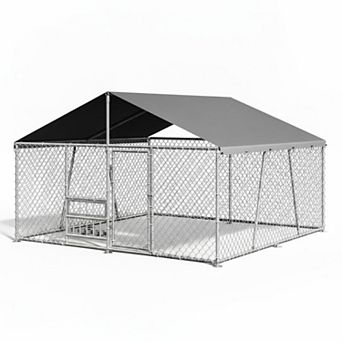 Spacious Heavy Duty Dog Kennel,Secure Metal Pet Crate with Lockable Door,Weather Protection Roof