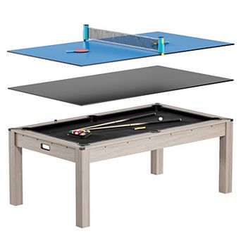 7FT 3 in 1 Pool, Dining, & Table Tennis Combo Table with Accessories-Balls, Cues, Ping Pong