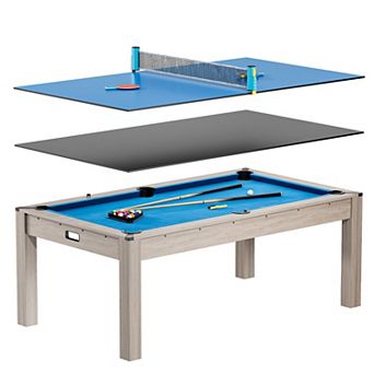 7FT 3 in 1 Pool, Dining, & Table Tennis Combo Table with Accessories-Balls, Cues, Ping Pong