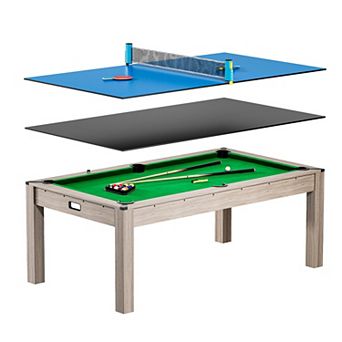 7FT 3 in 1 Pool, Dining, & Table Tennis Combo Table with Accessories-Balls, Cues, Ping Pong