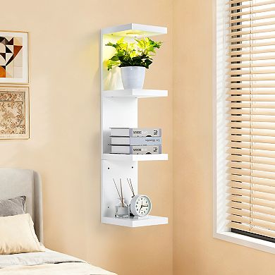 Modern LED Wall Shelf with Remote Control, Tiered Display Rack, Decorative Storage Rack, White