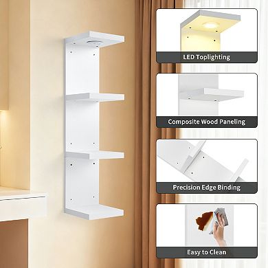 Modern LED Wall Shelf with Remote Control, Tiered Display Rack, Decorative Storage Rack, White