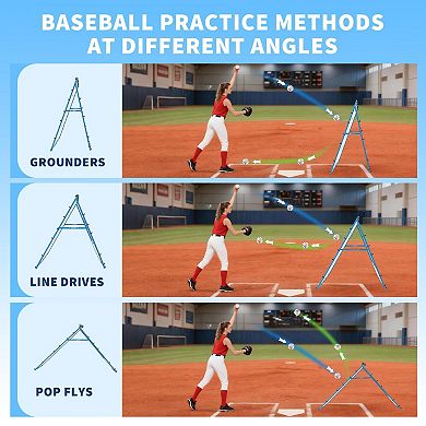 2-in-1 Baseball Pitching Rebounder Net 5x4FT, 9-Hole Strike Zone Trainer with Adjustable Angles