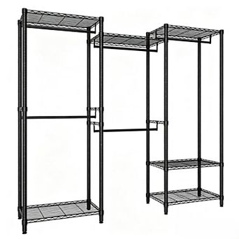 Heavy Duty 67" W Clothes Rack with 5 Hanging Rods & Adjustable Shelves,Freestanding Closet Organizer