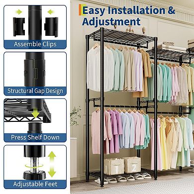 Heavy Duty 67" W Clothes Rack with 5 Hanging Rods & Adjustable Shelves,Freestanding Closet Organizer
