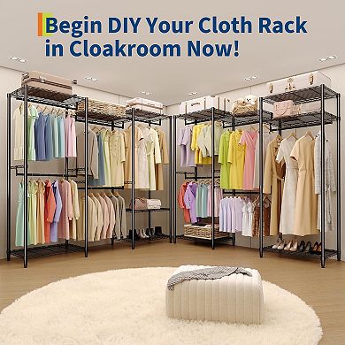 Heavy Duty 67" W Clothes Rack with 5 Hanging Rods & Adjustable Shelves,Freestanding Closet Organizer