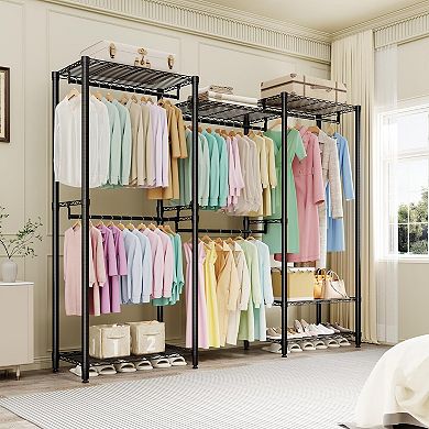 Heavy Duty 67" W Clothes Rack with 5 Hanging Rods & Adjustable Shelves,Freestanding Closet Organizer