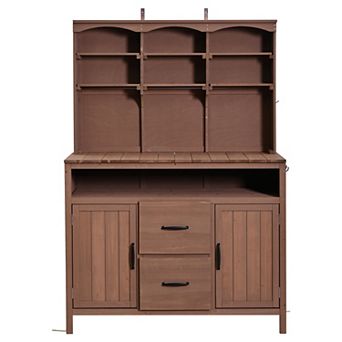 Merax 45.3"L Fir Wood Potting Bench Multi-Functional Outdoor Kitchen Island with Hutch, Cabinets