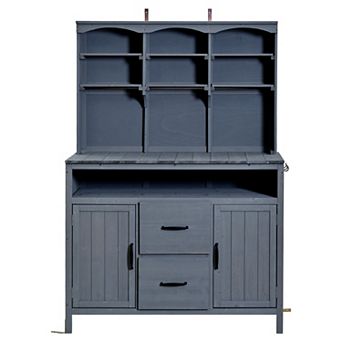 Merax 45.3"L Fir Wood Potting Bench Multi-Functional Outdoor Kitchen Island with Hutch, Cabinets