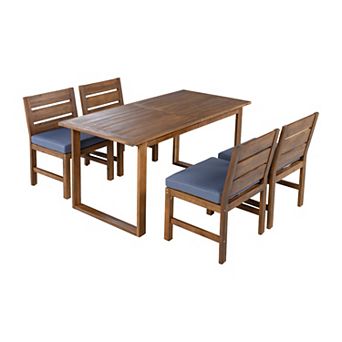 Merax 5 pc Farmhouse Outdoor Patio Dining Set, Acacia Wood Table & Chairs