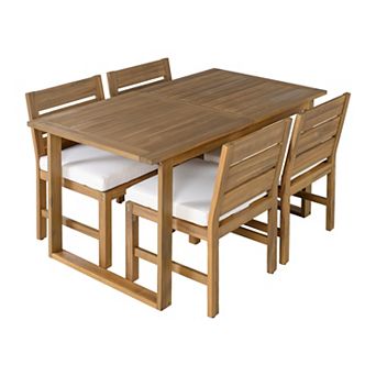 Merax 5 pc Farmhouse Outdoor Patio Dining Set, Acacia Wood Table & Chairs
