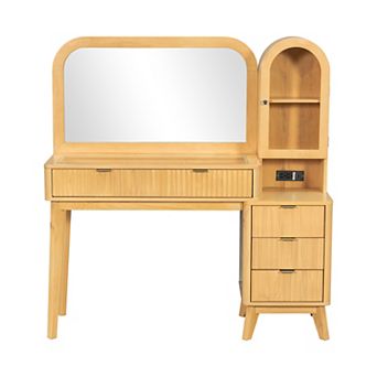 Merax 48" Fluted Makeup Vanity Set with Large Mirror, Glass Top, 4 Drawers, Storage Cabinet