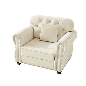 Merax 41.3" Velvet Chesterfield Accent Chair with Nailhead Trim & Rolled Arms Mid-Century Modern