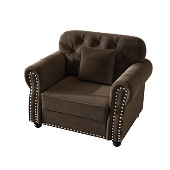 Merax 41.3" Velvet Chesterfield Accent Chair with Nailhead Trim & Rolled Arms Mid-Century Modern