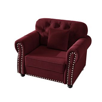 Merax 41.3" Velvet Chesterfield Accent Chair with Nailhead Trim & Rolled Arms Mid-Century Modern