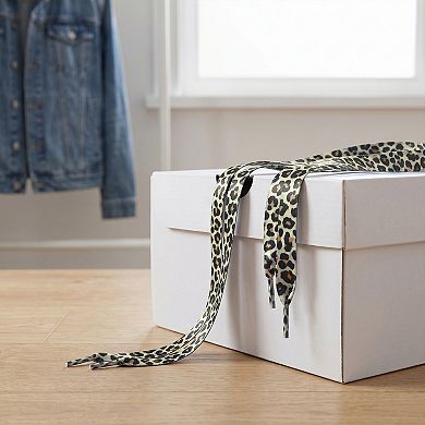 2 Pairs Leopard Print Ribbon Shoelaces Soft Flat Satin for Women 39.37"