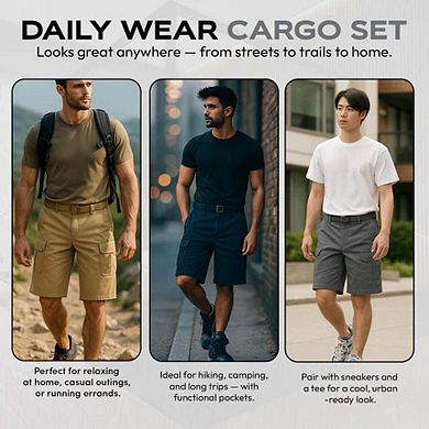 Men's 3 Pack Cargo Shorts with Adjustable Belt Outdoor Performance Essentials